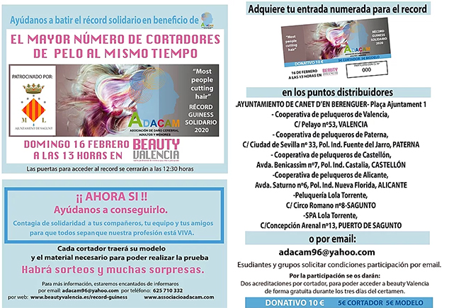 ADACAM y el Ayuntamiento de Sagunto animan a batir el récord de cortadores de pelo en Beauty Valencia