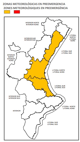 Alerta en la Comunidad Valenciana por lluvias de nivel naranja en todo el litoral