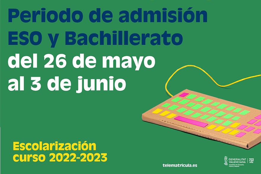 El periodo de admisión en ESO y Bachillerato se podrá realizar hasta el 3 de junio