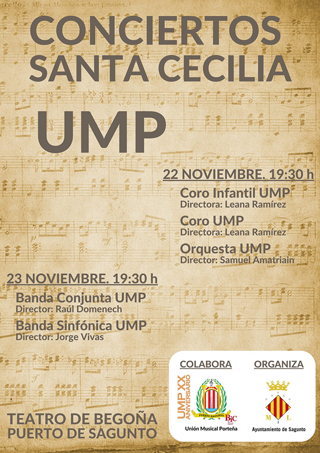 La Unión Musical Porteña y la Sociedad Musical Lira Saguntina ofrecen conciertos solidarios por Santa Cecilia