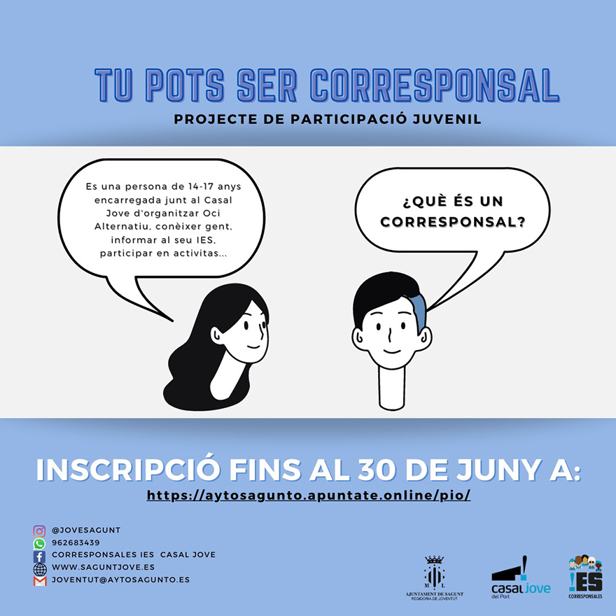 Joventut obri el termini d'inscripció per al curs 2021/2022 del programa de participació juvenil Corresponsals
