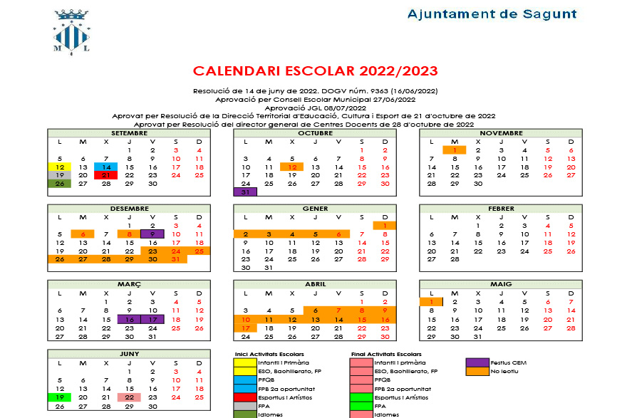 El día 16 de marzo será no lectivo a cambio de acabar el curso un día más tarde