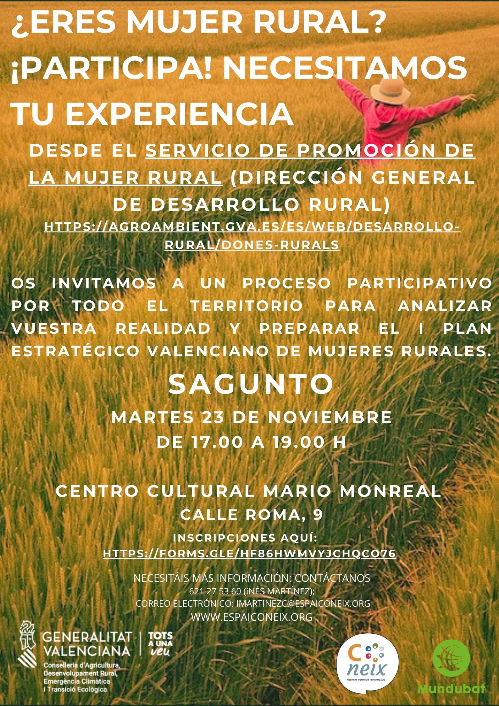 Sagunto acoge el ‘Taller Mujeres Rurales’ el 23 de noviembre en el Centro Cultural Mario Monreal