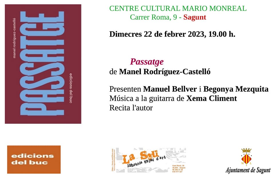 El próximo miércoles 22 de febrero a el Centro Cultural Mario Monreal acoge la presentación del libro Passatge