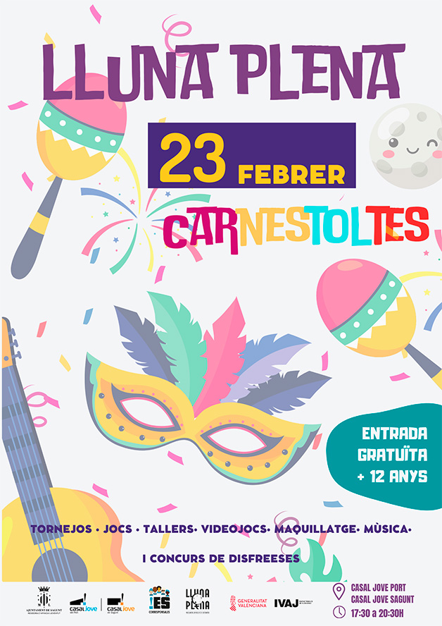 Ocio alternativo en los Casales Jóvenes de Sagunto y Puerto de Sagunto con ‘Lluna Plena Carnestoltes’