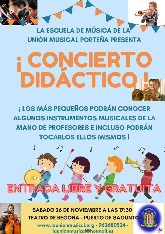 La Unión Musical Porteña ofrece este sábado un concierto didáctico para niños y niñas