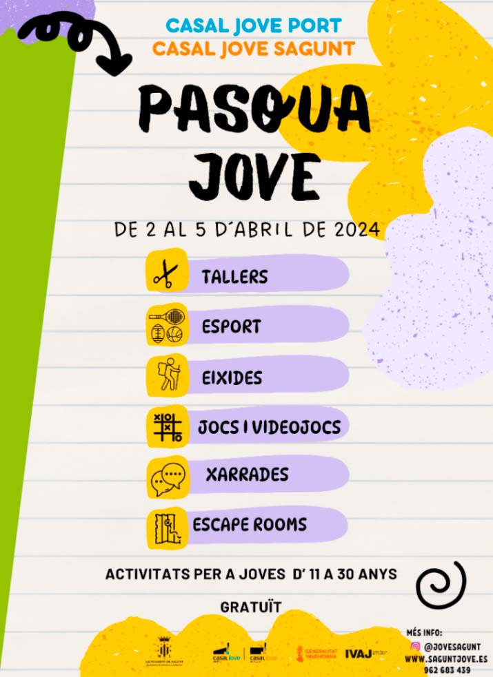 Pasqua Jove arriba als centres juvenils de Sagunt amb més de 20 activitats