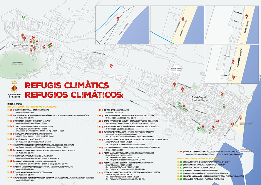 El Ayuntamiento de Sagunto habilita más de 30 refugios climáticos para combatir las altas temperaturas