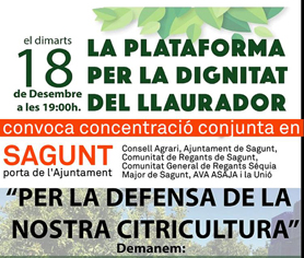 Concentración agrícola para protestar por la situación del sector citrícola