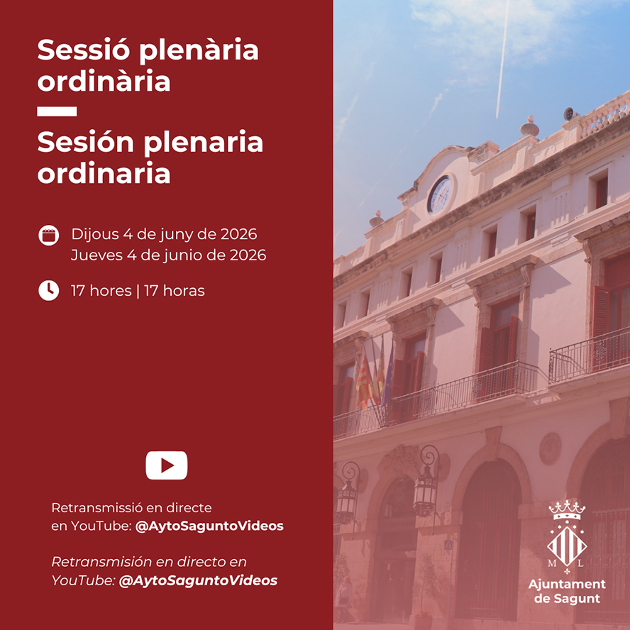 La Corporació Municipal de Sagunt es reunix este dijous en el Ple ordinari de juny