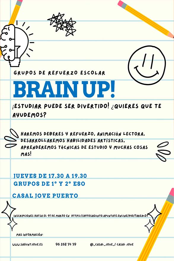 Los martes y jueves el Casal Jove Port acogerá la iniciativa de refuerzo escolar, apoyo y motivación Brain up!