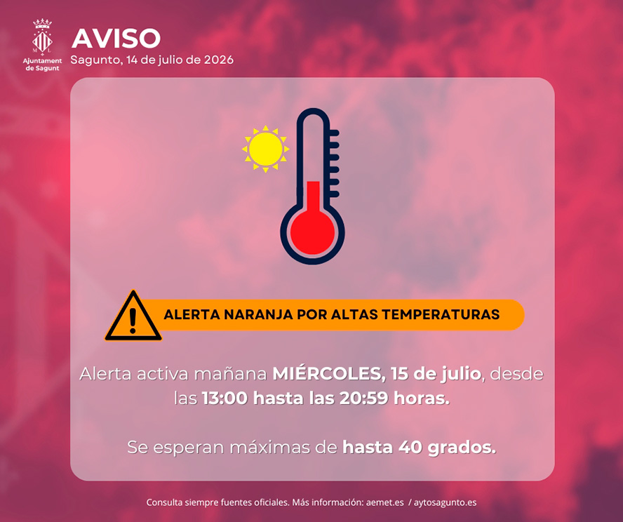 El 112 Comunitat Valenciana i AEMET eleven a nivell taronja l'alerta per altes temperatures