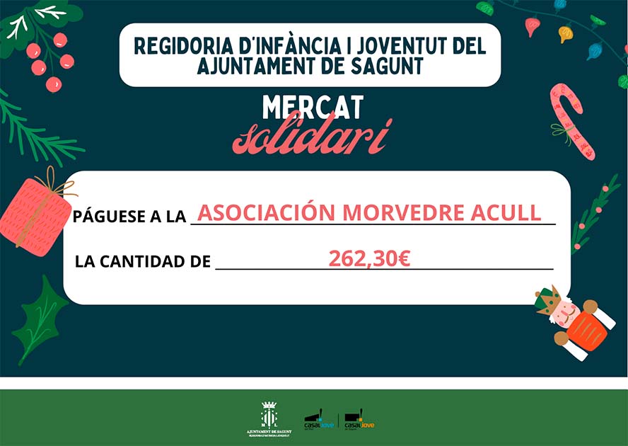 Joventut i Infància entrega la recaptació del Mercat Solidari a l'associació Morvedre Acull