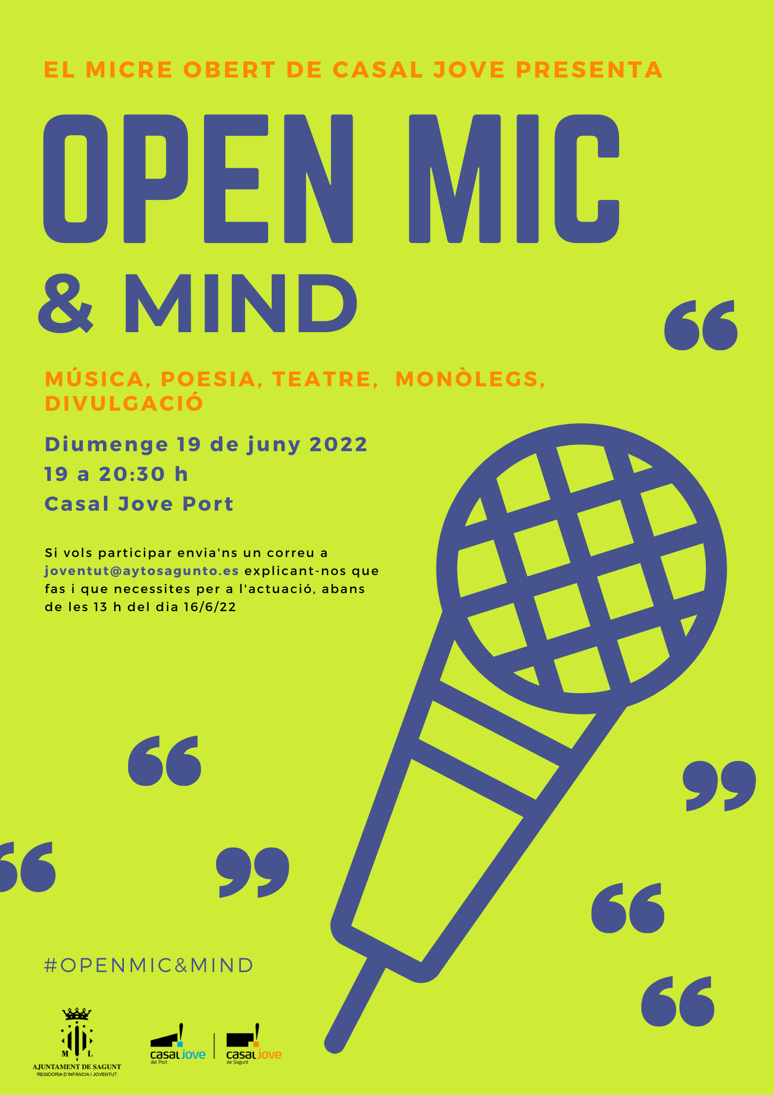 El micro abierto del Casal Jove ‘Open mind and mic’ vuelve el domingo 19 de junio 